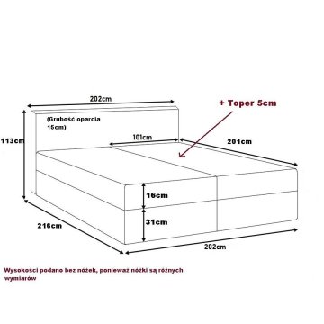 Łóżko małżeńskie + materac topper. DORIS