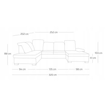 Duży narożnik 320cm z regulacją zagłówków. LIVIO U