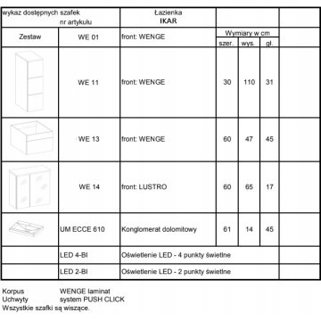 Meble łazienkowe wiszące. IKAR WENGE
