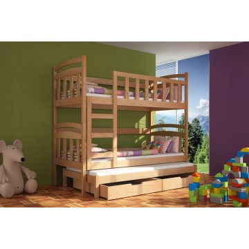 Łóżko dla dzieci piętrowe 3-osobowe z szufladami. DENIS