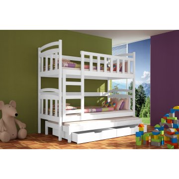 Łóżko dla dzieci piętrowe 3-osobowe z szufladami. DENIS