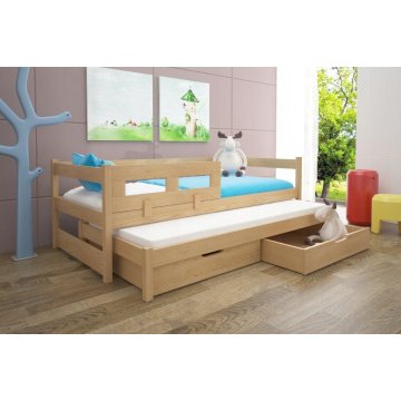 Łóżko dla dziecka drewniane z szufladą, wysuwane. ROMEK