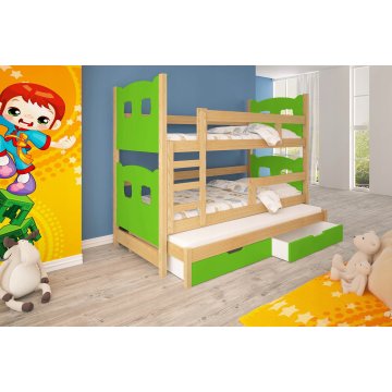 Łóżko dla dzieci potrójne piętrowe z materacem. OLIWIA P3