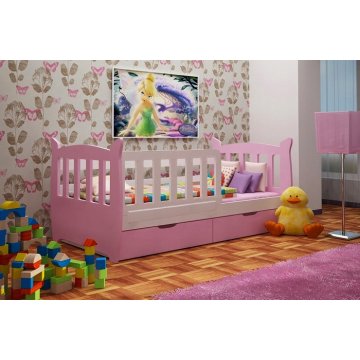 Łóżko dla dziecka z barierką i szufladami różowe. PINIA
