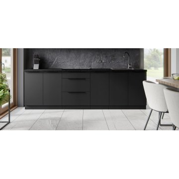 Meble kuchenne czarne modułowe stojące zestaw 260 cm. Czarny Mat. BLACK.