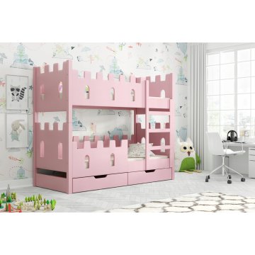 Łóżko piętrowe dla dzieci zamek 2-osobowe z szufladami. ZAMEK