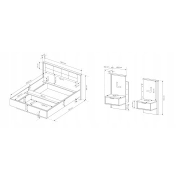 Meble do sypialni Komoda, Łóżko i stoliki nocne. Kasztan / Szary. MILO
