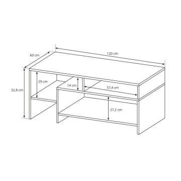 Mały Stolik kawowy złoty, ława 120x60. Antracyt / Dąb Craft Złoty. SUN