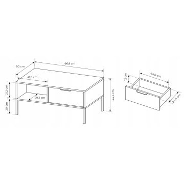 Nowoczesny Stolik kawowy loft z szufladami do salonu. Antracyt, Złoty. LARSON