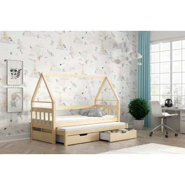Łóżko domek dla dzieci podwójne z szufladami. DOMEK 140