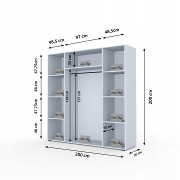 Nowoczesna czterodrzwiowa szafa, garderoba 200 cm. Szafa Push. OLO