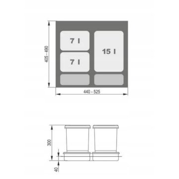 Kosze, kosz do segregacji śmieci pod zlew do szafki 60, potrójny. Szary